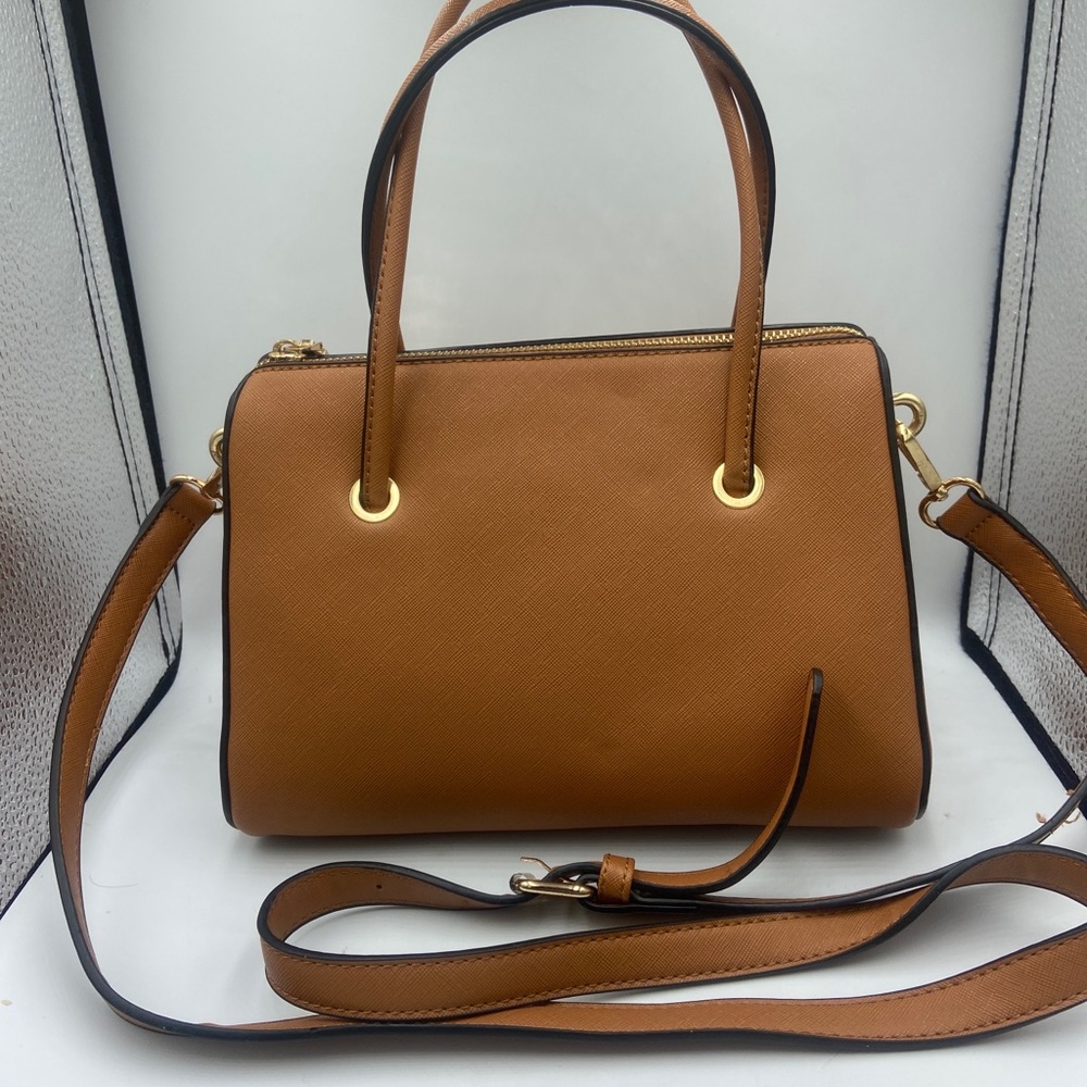 Isabelle Vegan Leather Brown Satchel Purse Crossbody Bag Brown